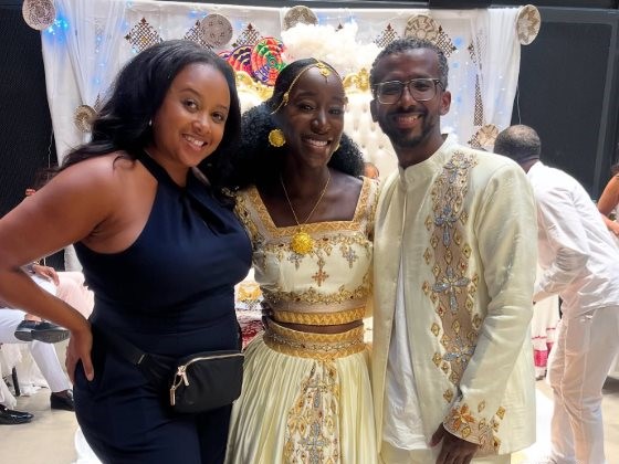 Guests dressed for a celebration at a wedding reception